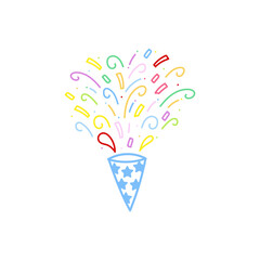 cute party popper isolated confetti explosion firecrackers celebration vector drawing illustration hand drawn style