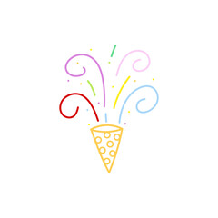 cute party popper isolated confetti explosion firecrackers celebration vector drawing illustration hand drawn style