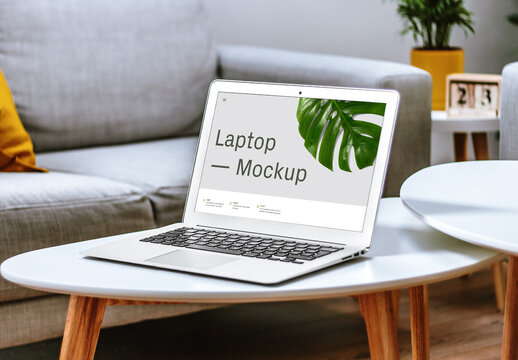 Laptop On Table Mockup