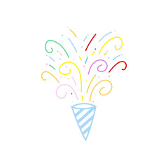 cute party popper isolated confetti explosion firecrackers celebration vector drawing illustration hand drawn style