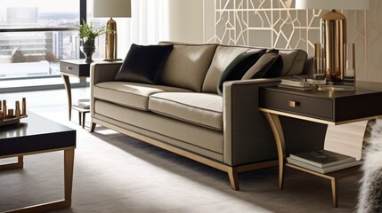 A stylish sofa in the living room. Generative ai