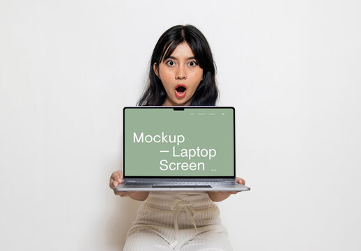 Laptop Pro Holding by Women Mockup