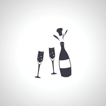 Champagne bottle with champagne flute icon. champagne bottle icon.