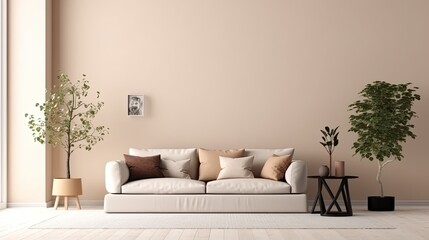 Warm neutral interior wall mockup soft. Generative ai