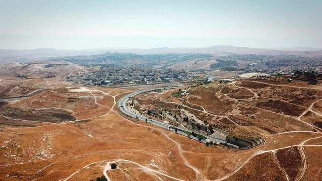 Mount of olives and the city of maale edomim aerial