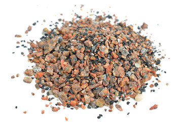 Pile of granite screenings. Isolated on white background.