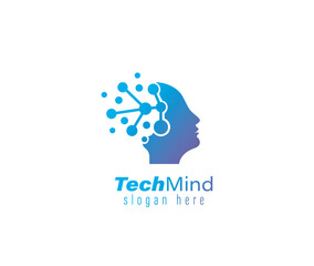 Human Technology Mind or human digital, head tech icon symbol logo