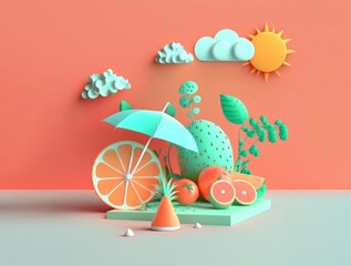 Fototapeta premium Summer vibe with fruits and vegetables