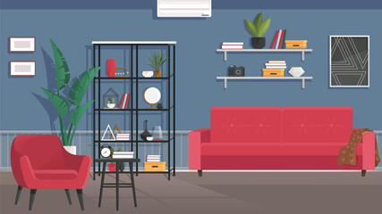 Home office interior. Vector illustration. Designer architect workplace office interior Online career Workspace Home office interior Stylish home or studio workplace of student Coworking space