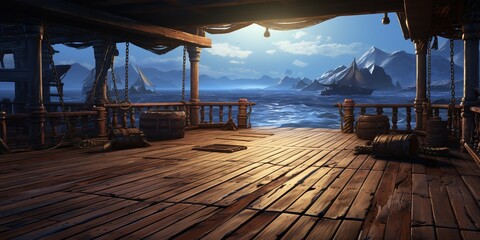 empty pirate ship deck background for theater stage scene