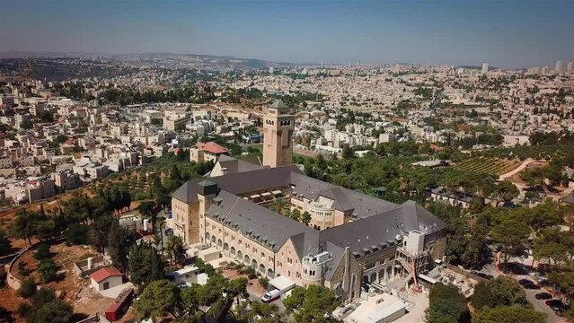 Flying over Augusta victoria hospital and East jerusalem
