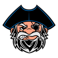 Captain Pirates head cartoon characters wearing cap and blindfold. Best for sticker, logo, and mascot for e-sports club