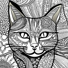 cat zentangle art for coloring 