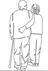 elderly couple walking