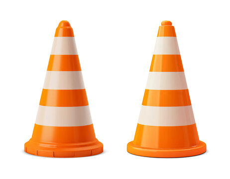 Set of two traffic cones isolated on transparent or white background, png
