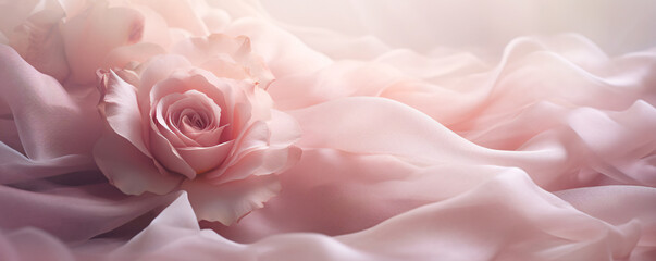 Rose flower on a draped soft pink silk fabric.
 - obrazy, fototapety, plakaty