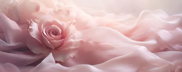 Fototapeten Rose flower on a draped soft pink silk fabric.  © Arma Design