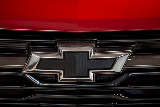 Sao Paulo, Brazil - july21 - 2023 - Close up of the Chevrolet car brand logo on dark and red background