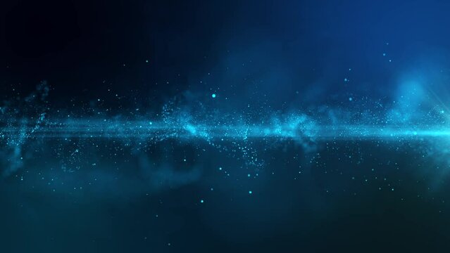 abstract background with particles, slow motion glowing particles on blue background, seamless 4k loop animation