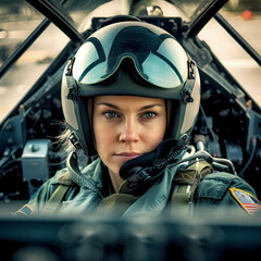 young proud pilot sits in a fighter plane., AI generated