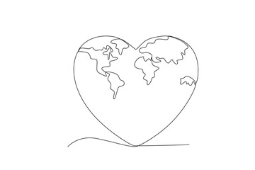 A heart with the world. World heart day one-line drawing
