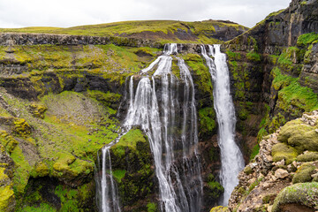 Glymur waterfall in Iceland, as it cascades down into the canyon © MelissaMN