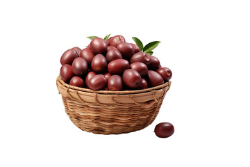 A realistic portrait of jujube in a basket, isolated PNG