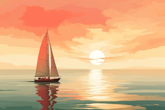 Serenity Sail: Nostalgic Sunset in Retro Style