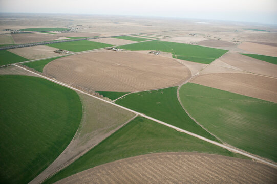 Aerial view of a center pivot irrigation system; Alliance, Nebraska, United States of America