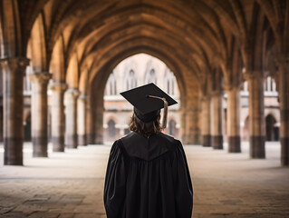 Rear view of the graduates in the graduation commencement ceremony