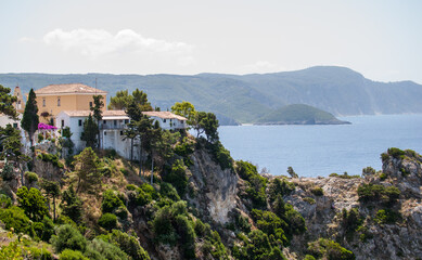 Fototapeta na wymiar View of the sea from the castle. Tourist attraction. Corfu Island Kerkyra, Palaiokastritsa, Greece, Europe.