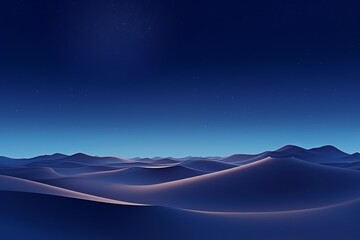 Minimalistic night landscape of desert dunes under a mesmerizing gradient starry sky.