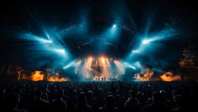 Big stadium rock concert. Stage lighting festival event. Generative AI.