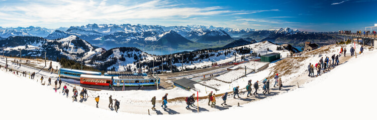 Amazing view of Lucerne lake (Vierwaldstattersee), Bürgenstock and mountain Pilatus from Rigi,...