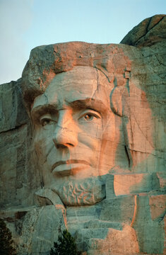 Abraham Lincoln's face on Mount Rushmore National Monument; Keystone, South Dakota, United States of America