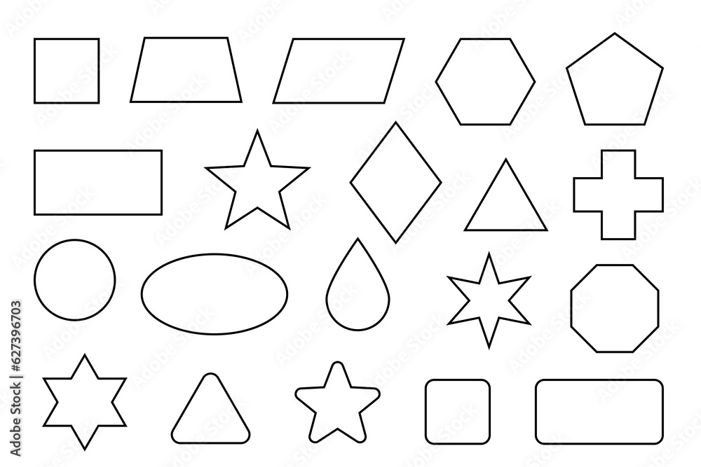 Wall mural basic shape outline set. simple geometry shapes set. geometric primitives icons. editable stroke.