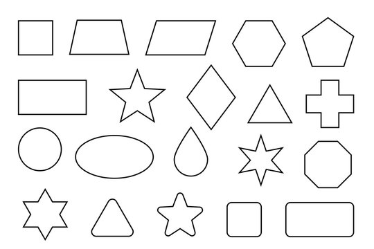 Basic shape outline set. Simple geometry shapes set. Geometric primitives icons. Editable stroke.