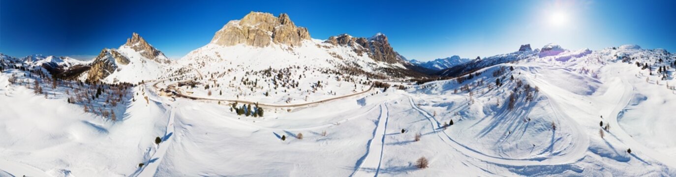 Dolomity superski mountain resort with torri del sella, piz boe and sella ronda, Canazei, Italy, Europe.  