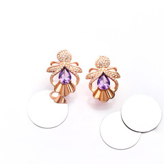 Elegant jewelry set. Jewellery set with gemstones. Jewelry accessories collage. Product still life concept. Ring, necklace and earrings.