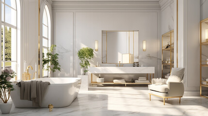 Fototapeta na wymiar modern living room, luxury apartment suite lounge, white marble