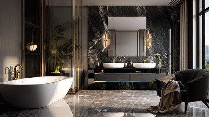 modern bathroom, black marble