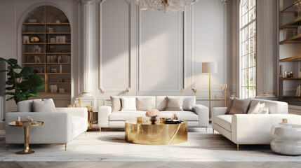 living room interior, white marble