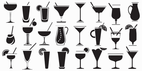 Set of silhouette juice glasses vector illustration