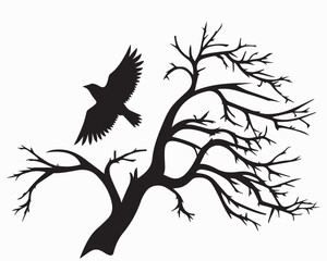 Silhouette of a bird flying in the tree  branches vector illustration