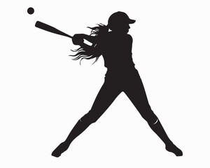 Silhouette of a Girl Playing baseball  Vector Illustration