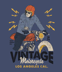 Fototapeta na wymiar tee print design with motorcycle and motorbike sketch as vector
