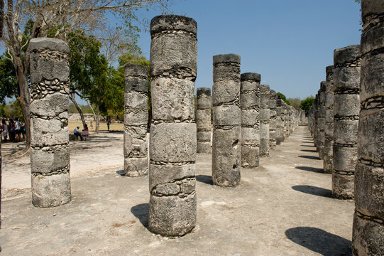 Columns in the Temple of a Thousand Warriors in Chichen Itza; Yucatan Peninsula, Mexico