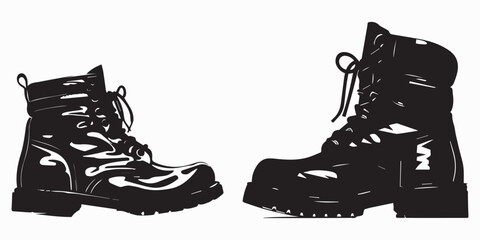 Army Leather Boots shoe  silhouette  vector set 