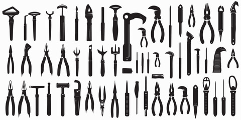 Silhouette Different Types of tools vector collection 