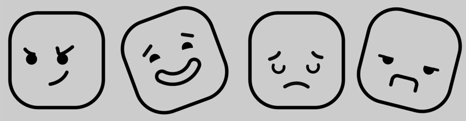 four emotions on a yellow background experience different feelings, four faces in different moods